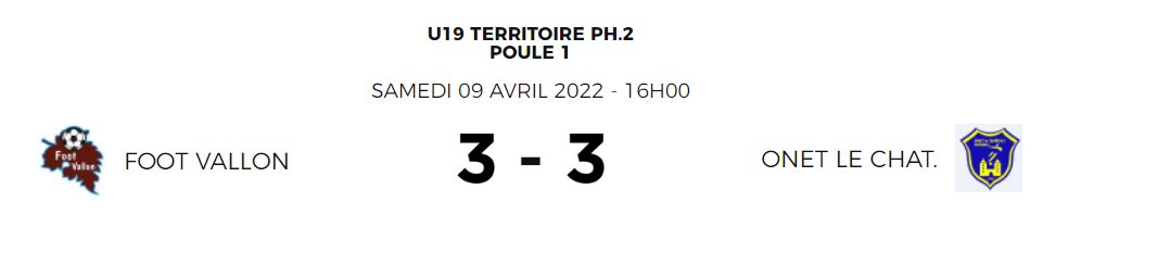 U19 RESULTAT DE CE SAMEDI
