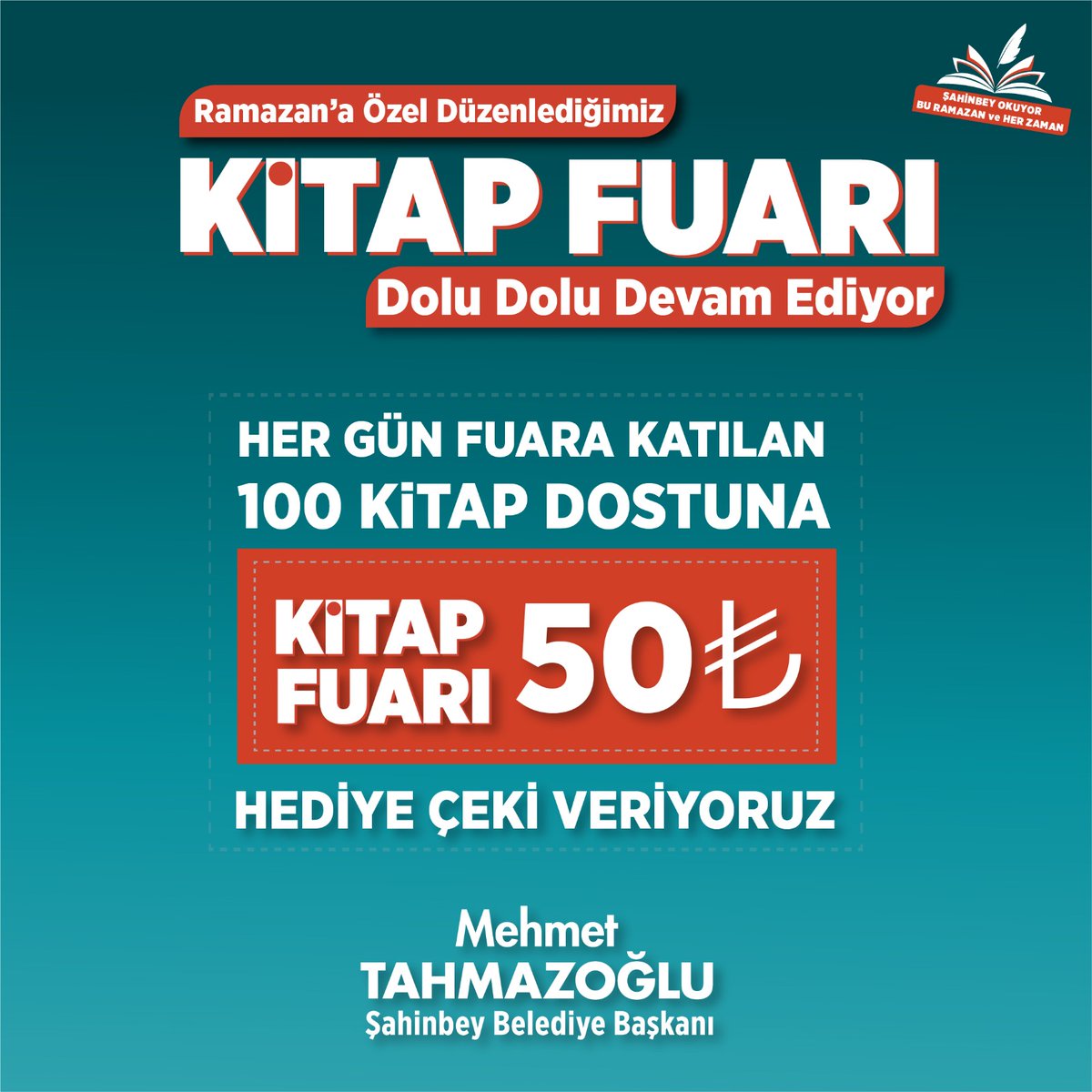 mtahmazoglu's tweet photo. Ramazan’a özel düzenlediğimiz kitap fuarımız dolu dolu devam ediyor.

Kitap fuarımıza katılan 100 kitap dostuna her gün 50 ₺ hediye çeki veriyoruz.  

Programlar sırasında gerçekleştireceğimiz sosyal medya paylaşımlarımızı takip ederek. Hediye çeklerinizi alabilirsiniz https://t.co/98PjfmZvCO