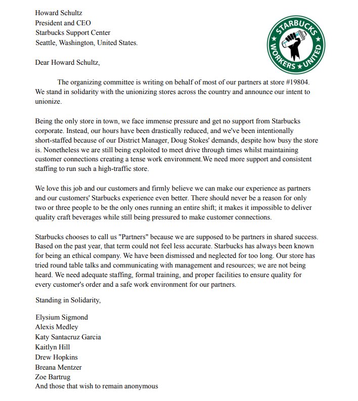 The lone Starbucks in Sumter, South Carolina is unionizing!! This makes four public stores in the Palmetto State!