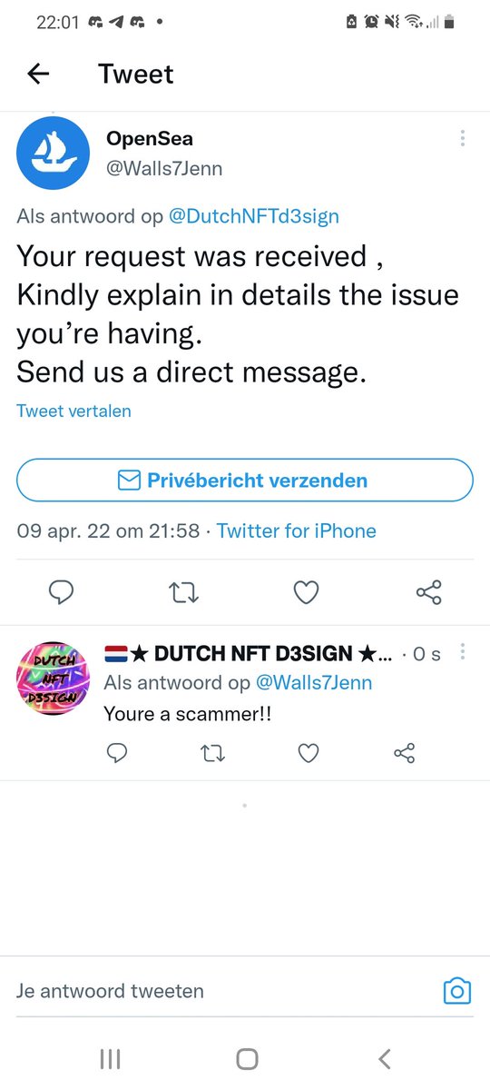 DutchNFTd3sign's tweet image. Please report this scammer, acting like he is from @opensea 
#scammers #reportscam