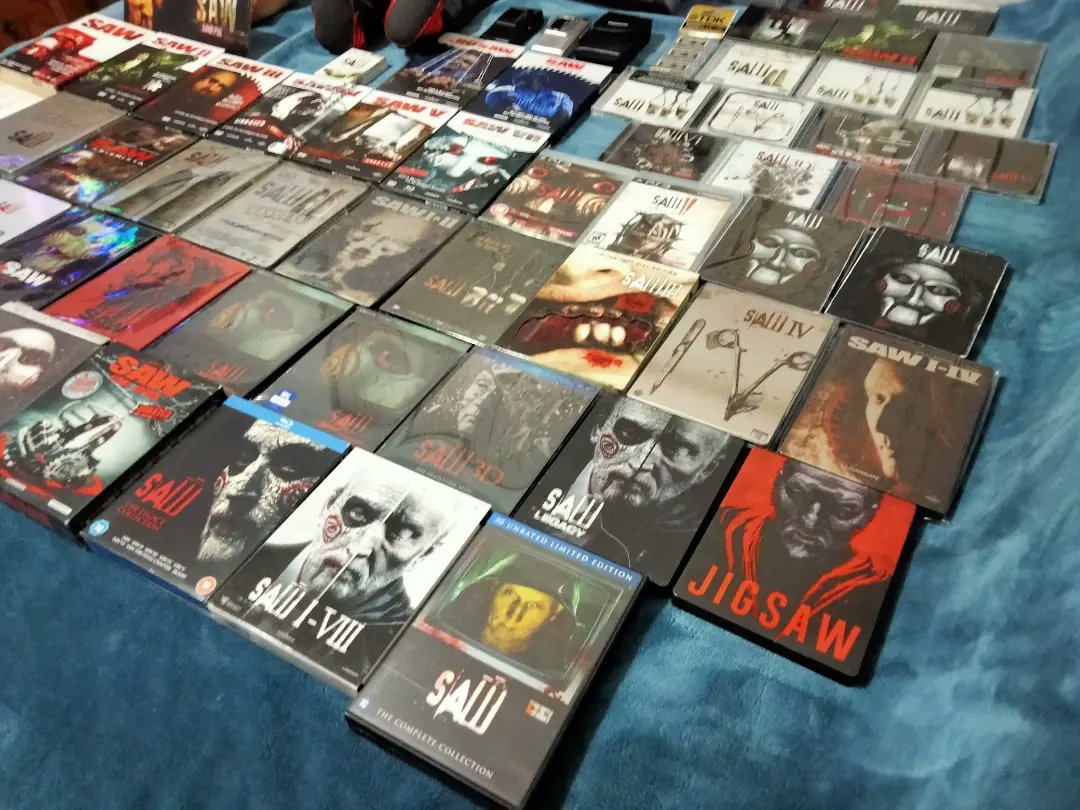ThomasClacko's tweet image. My SAW Collection (Part 1)
Absolutely love a bunch of the releases for these films! Damn shame Saw V never had its own independent steelbook as Saw V imo, has some of the best artwork in the franchise!

Part 2 Soon!

#SawCollection #Saw #SawMovie #SawSteelbook #SawMediabook