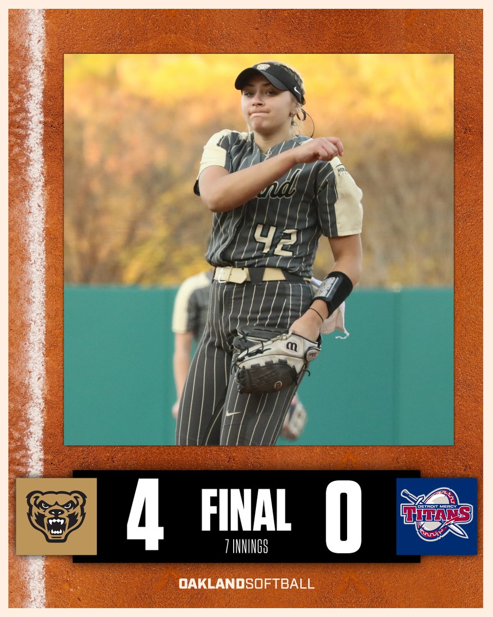 OaklandSoftball's tweet photo. .@S_campbell24's 11 strikeouts is a career high as OU gets game one of the metro series. 💪 https://t.co/x6ABGZrSS4