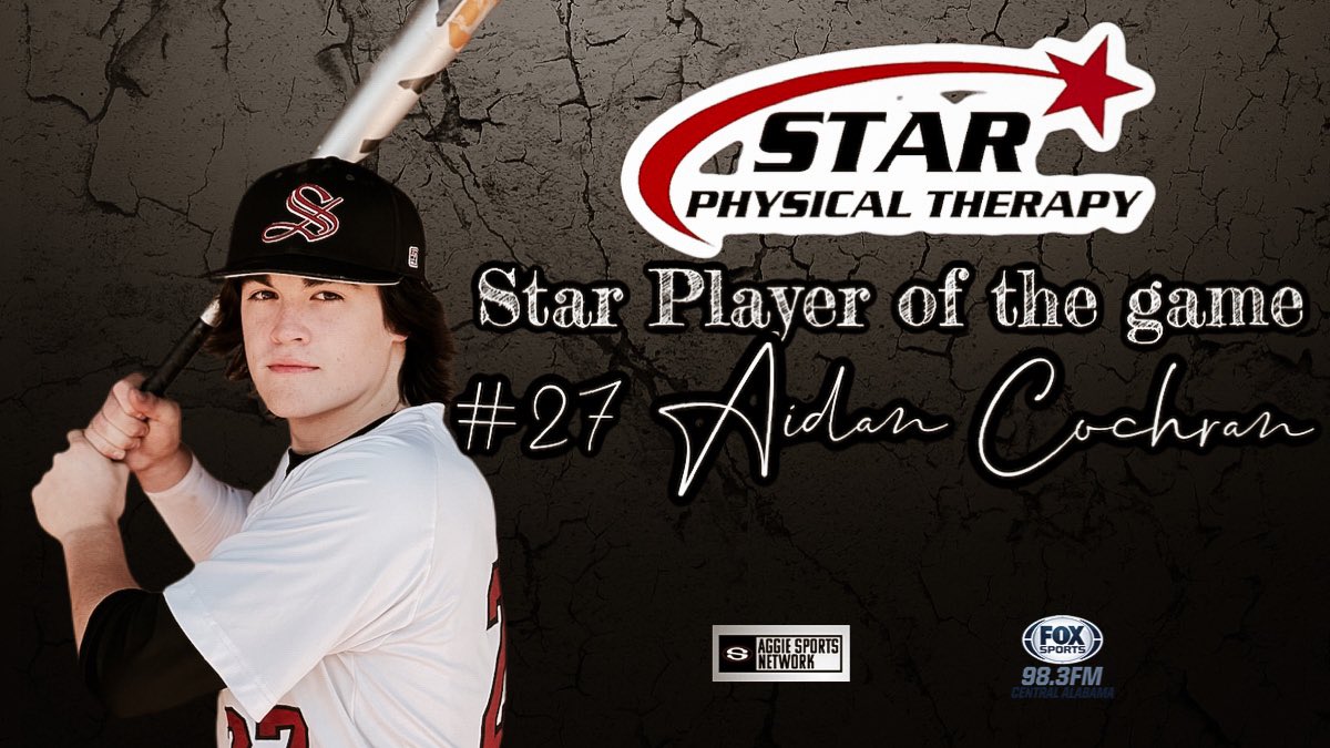 SYL_BSB's tweet photo. Your Star Physical Therapy Star 💫 Players for the game. Offense Pitcher #6 Lane Hardin with 8ks, 5 hits, 1 walk. Of Defense #27 Aidan Cochran going 1/3 with a Double and a walk and 1 RBI. Great job guys and to the team on a big area win today! https://t.co/uZfjb065YV