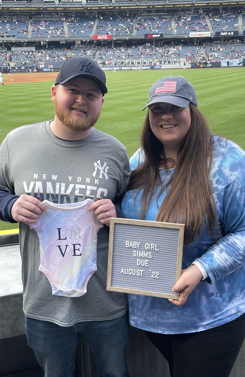 CMilkofsky's tweet photo. NOWWWW ANNOUNCING: the newest and cutest little Yankee fan joining the starting line up this August. #ToyotaPinstripePride #Yankees #yankeestadium #YankeesTwitter https://t.co/WKmT4pULrW