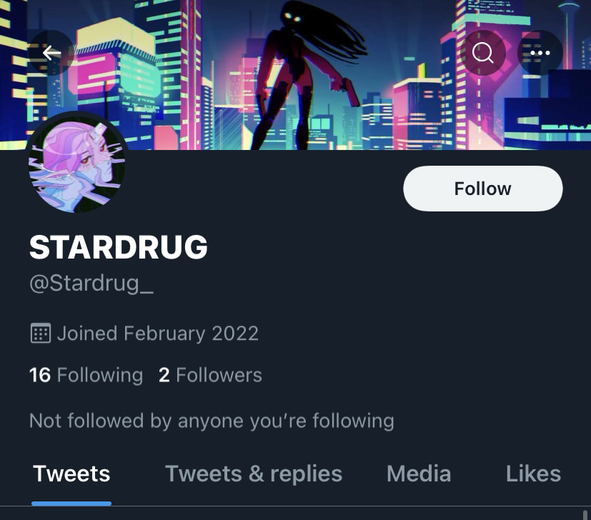 Artsylum's tweet photo. Hey, everybody. Long time no post, but someone is impersonating my good friend @stardrugg 
Please report @Stardrug_ if you have the time to do so.
Also, a drop will be coming soon. Bye Bye for now. https://t.co/gJ7kZHJvfA