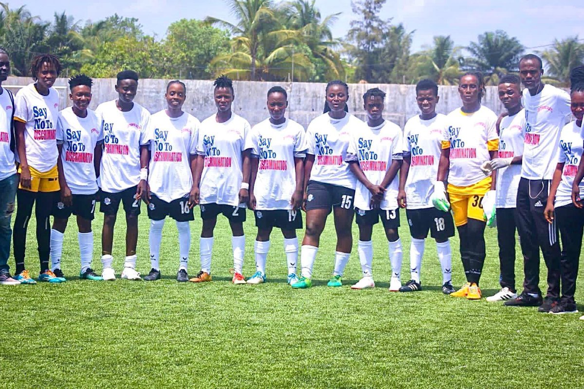 lfawomen's tweet photo. The champions sends a message before their 3-1 win kickoff against Hippo FC. 

“Say No To Discrimination” https://t.co/YJ6qGQqT6v