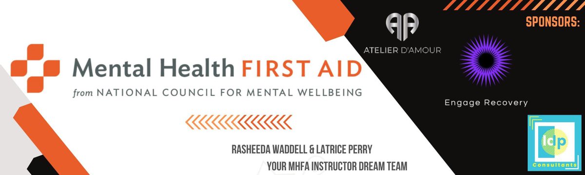 counselnlaugh's tweet photo. Engage Recovery is a proud sponsor of this *FREE* Mental Health First Aid Training facilitated by @loverasheedaa &amp; Latrice Perry (LDP Consultants). 

https://t.co/9xBQlry8Vy https://t.co/fbFuGanyYs