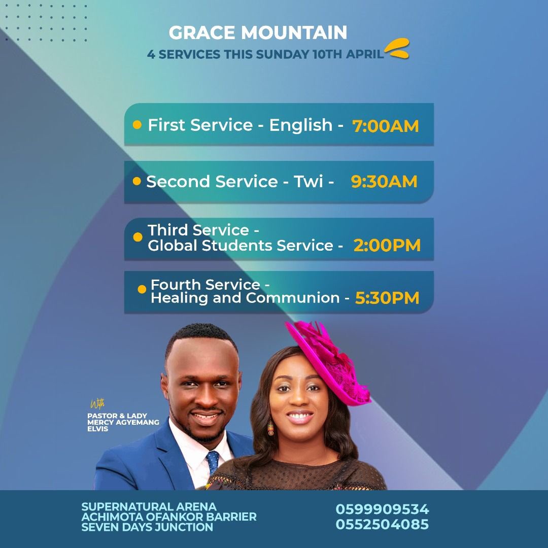 REAgyemang's tweet photo. 4 Great Services tomorrow April 10, 2022 Palm Sunday Service with Pastor Elvis and Lady Mercy Agyemang
#SundayService #EnglishService #TwiService #GlobalStudentService #CommunionService #HealingService #ExtremeIncrease #SupernaturalArena https://t.co/A0a3tGn9M5