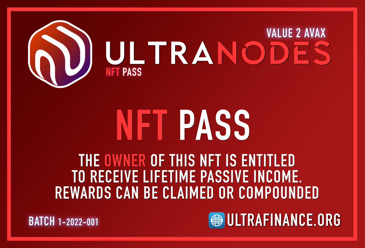 ✅ WHITELIST SALE IS NOW LIVE! ✅

Mint your NFT's (nodes) for 2 AVAX each on 
sale.ultrafinance.org

Floor price on listing will be 3 AVAX per NFT which generates 3% daily rewards. 

#NodeLife #NodeArmy #AVAX #NaaS #DaaS #DeFi #Ultra #Avalanche