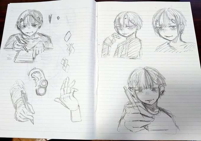 衰ゾさんの絵はもちろん本人の被写体力(ひしゃたいぢから)がバチクソに高いので、合間合間の休憩がてらにらくがきしてたら気持ち悪いオタクのノートができあがった(本当に気持ち悪いよ...) 