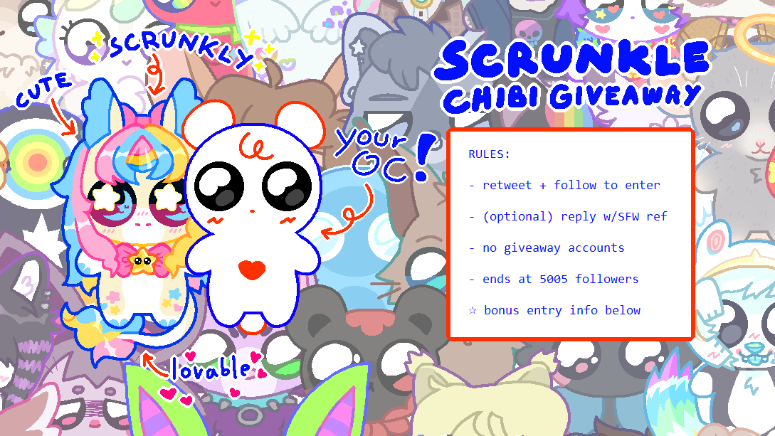 satuwn's tweet photo. ✨ SCRUNKLE TO 5K ✨
please read how to enter in the pic below~
bonus entries:
- another winner every 50 retweets
- another entry in my discord server (link below) https://t.co/3XgiCjVN3w