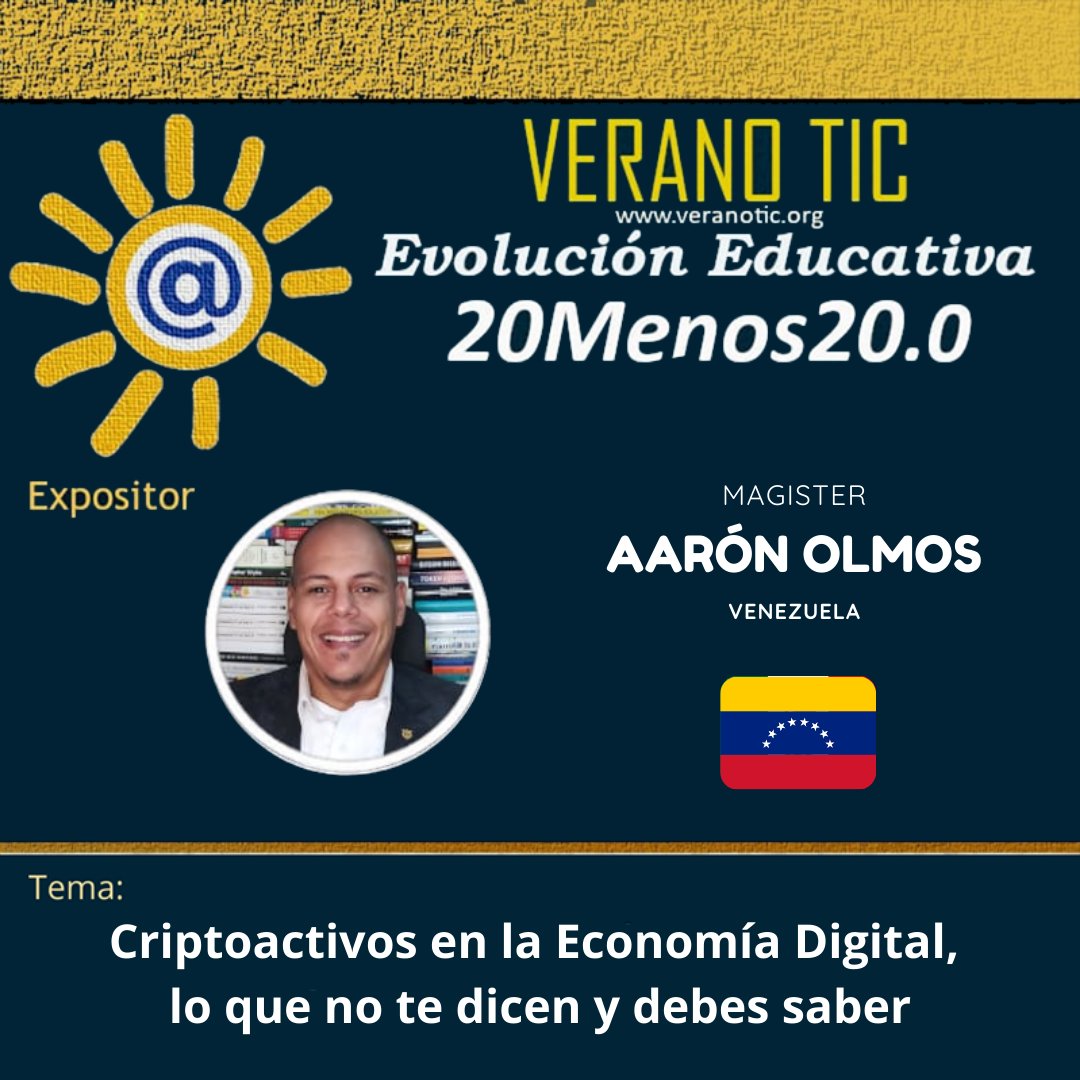 educamedia1's tweet photo. Esta noche en Verano TIC nuestro @aaronolmos estará  brindando una charla sobre Criptoactivos en la Economía Digital: lo que no te dicen y debes saber. Disfrútalo en canal de YouTube de #VeranoTIC: https://t.co/oKjsdjNgWL 
¡¡Te esperamos!! 🤓 https://t.co/VQd1rqWmxG
