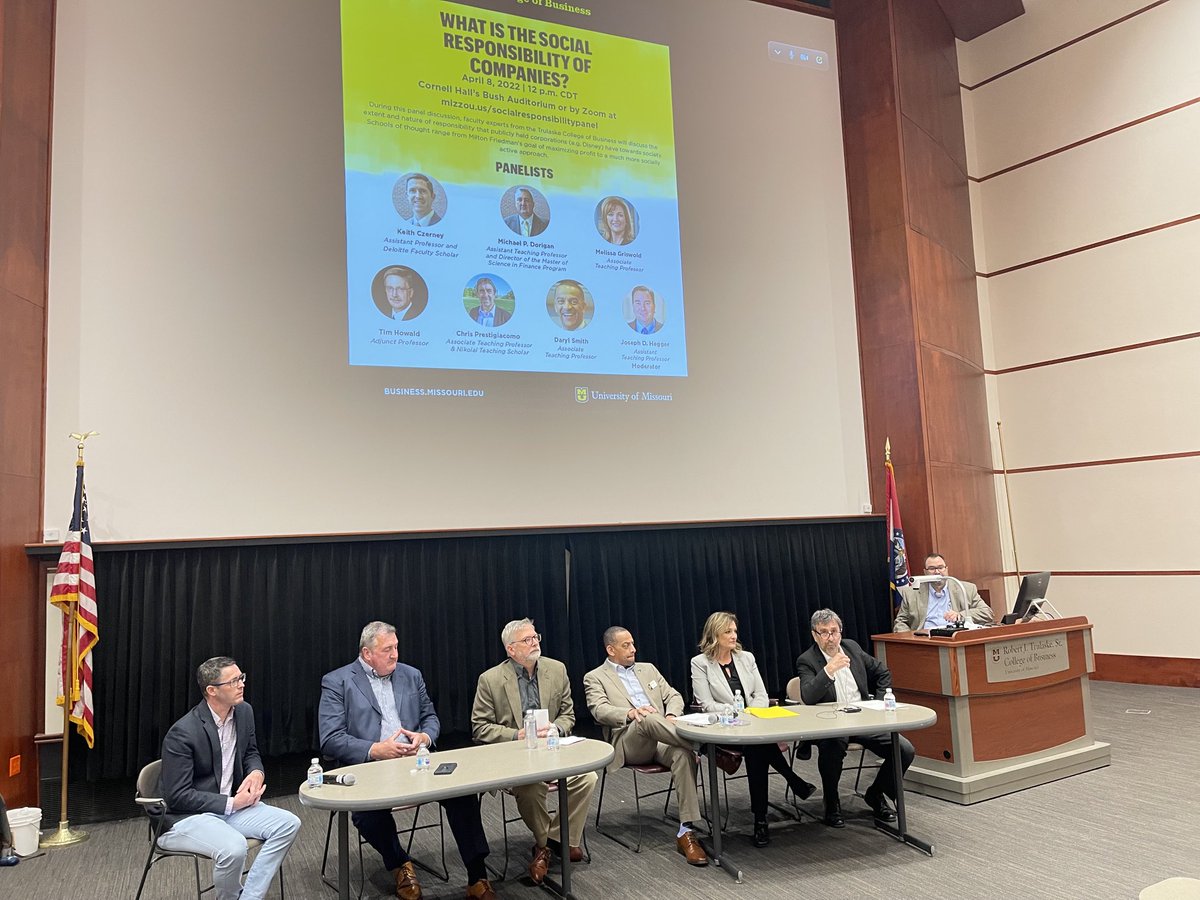 vairama's tweet photo. Excellent discussion on Corporate Social Responsibility and ESG (Environmental, Social &amp; Governance) dimensions to performance, financial markets, and reporting!  A distinguished panel of ⁦⁦@MizzouBusiness⁩ faculty in a great conversation ⁦⁦@Mizzou ⁩! #esg #csr https://t.co/cr0B1flUYJ