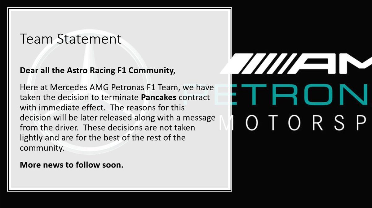 MercedesAstroF1's tweet photo. TEAM STATEMENT https://t.co/S2VTxL80KA