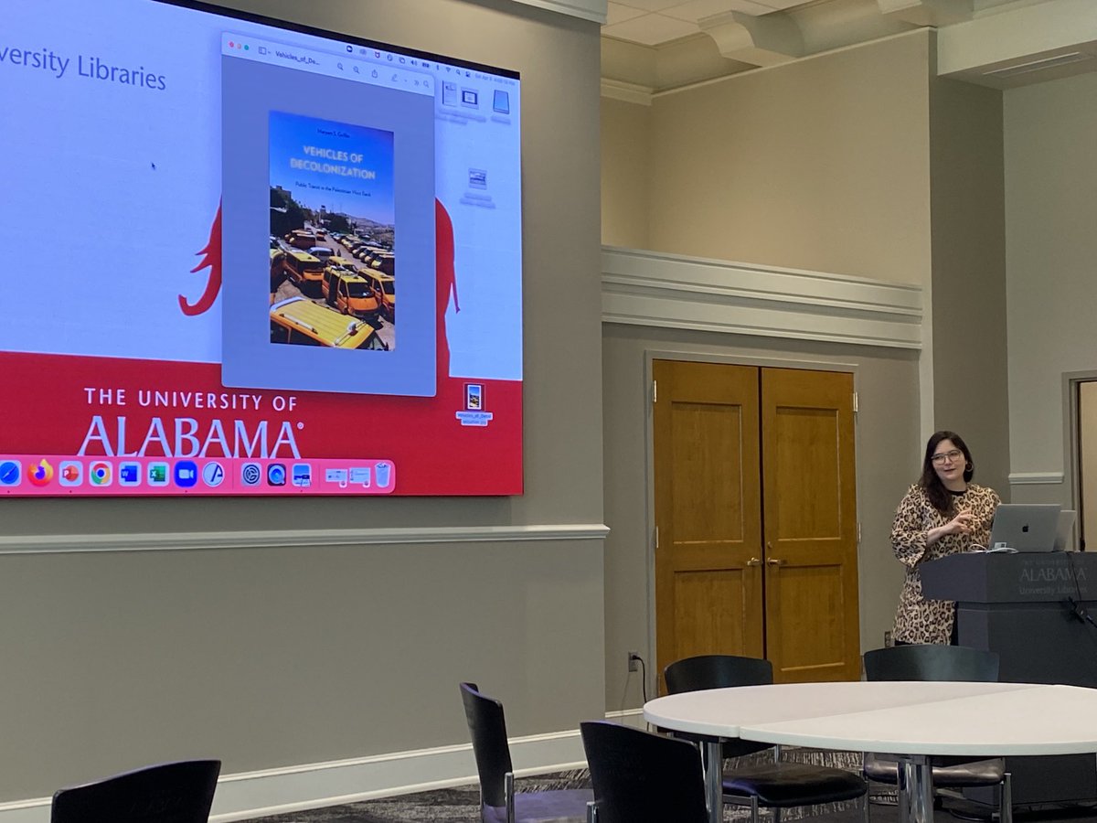 Maryam Griffin — author of Vehicles of Decolonization: Public Transit in the West Bank — speaking at Sermeiss Spring 2022 at ⁦<a href="/UofAlabama/">The University of Alabama</a>⁩