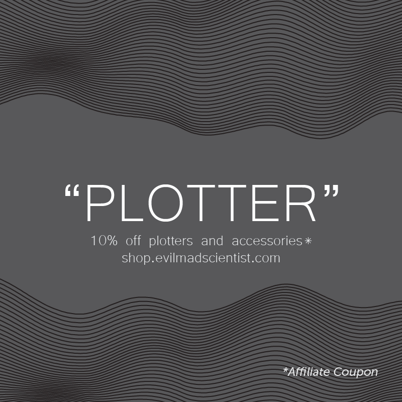 If you are looking for a #plotter, #AxiDraw are best on the market because they're reliable, easy to use and require very minimal maintenance. <a href="/DrawingBots/">Drawing Bots</a> partnered with <a href="/EMSL/">Evil Mad Scientist</a> to offer you a 10% affiliate coupon for those looking to buy a plotter: