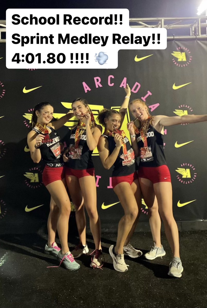Maroon_Sports's tweet photo. Congrats to RHS Sprint Relay!!!
2nd in the invitational… 
29 states represented at this meet:
200m Emma Reinke 26.6
200m Alysia Spencer 25.6
400m Olivia Grace 59.0
800m Lucia Rabolli 2:10.9
4:01.80!!
-School Record!
-# 2 All Time in Bergen County!!
-# 4 NATIONALLY in 2022!! https://t.co/mNxp5PaCOg