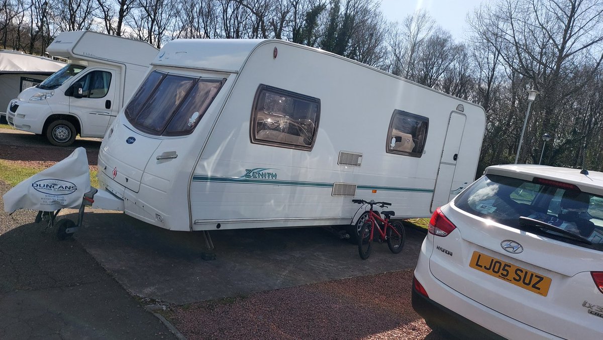 Looksuniquesign's tweet photo. Pitched up at sundrum castle for a few nights , wee plug for @DuncanCaravans for our cracking hitch cover 👍👍 #caravanning #scottishcaravnning https://t.co/izjKGGYCOk