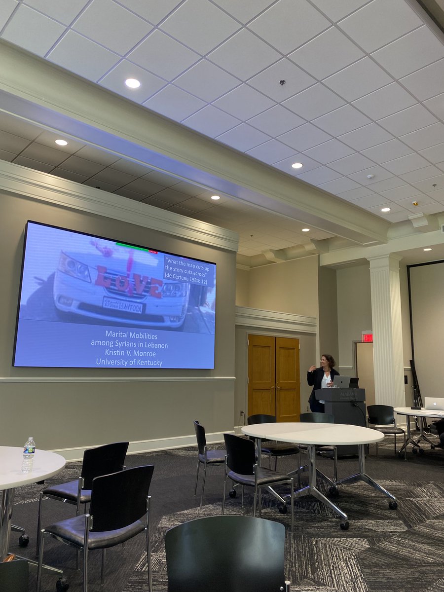 Kristin Monroe speaking on marital mobilities among Syrians in Lebanon at Sermeiss Spring 2022 workshop