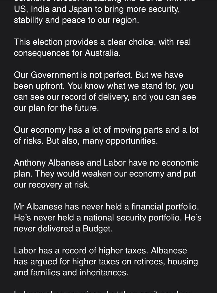samanthamaiden's tweet photo. BREAKING: PM flying to Canberra to call a May 21 election. 

- In an opinion price titled “the choice” he says “our government has not been perfect” but says it’s not time to “risk” Labor
- Anthony Albanese is in. Sydney and will hold a press conference later today @newscomauHQ https://t.co/UJBZp5QOqF