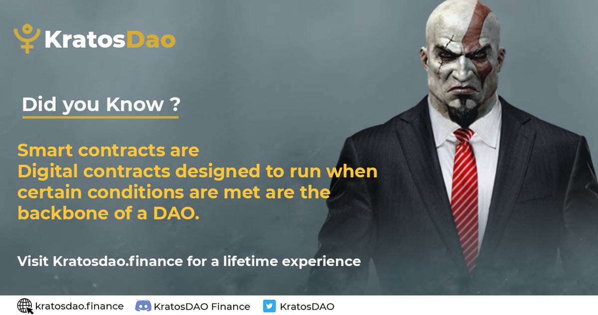 💥 Do you know? Smart contracts — digital contracts designed to run when certain conditions are met — are the backbone of a DAO. Visit Kratosdao.finance for a lifetime experience 🔥
#KratosDAO #Optimism #DAO