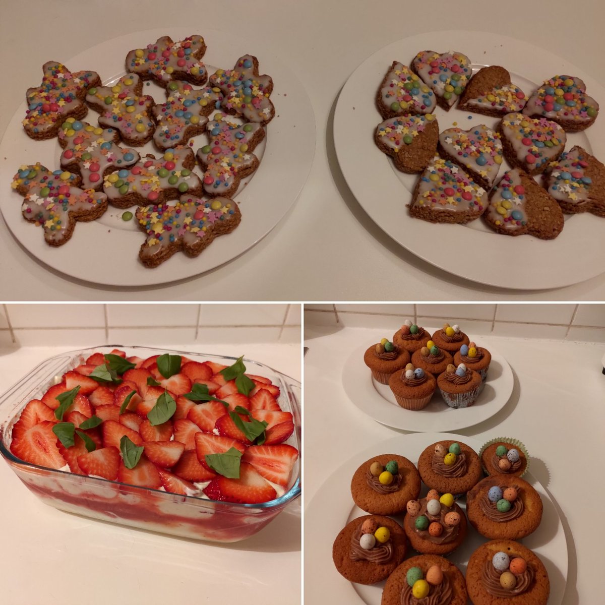 Lekkernijen gemaakt voor een baby shower morgen, best goed gelukt! Havermoutkoekjes, cupcakes met cacaobotercrème en aardbei-sinaasappeltiramisu 😋