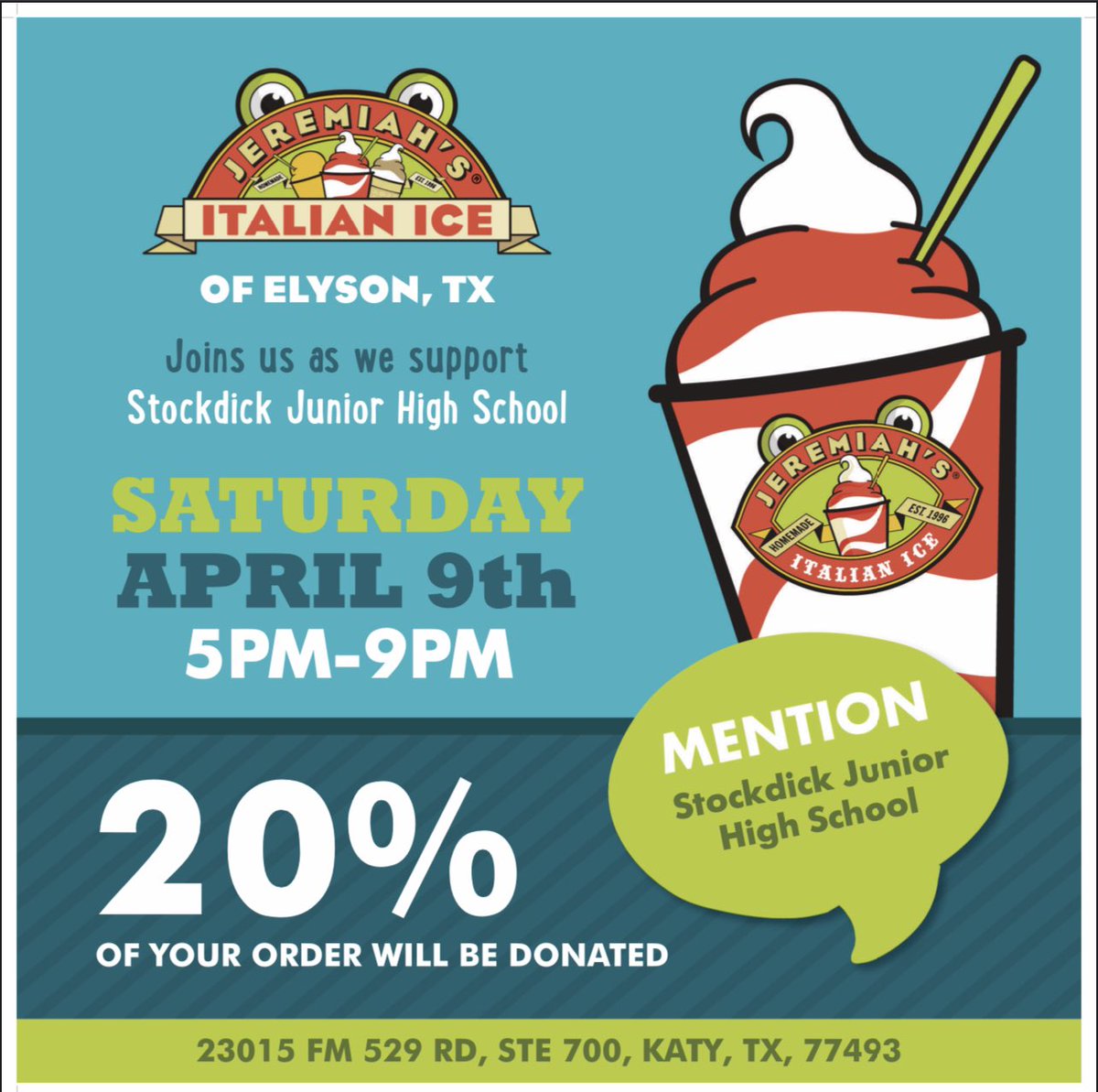 Spirit night starts at 5p, come on out and support Stockdick JH.