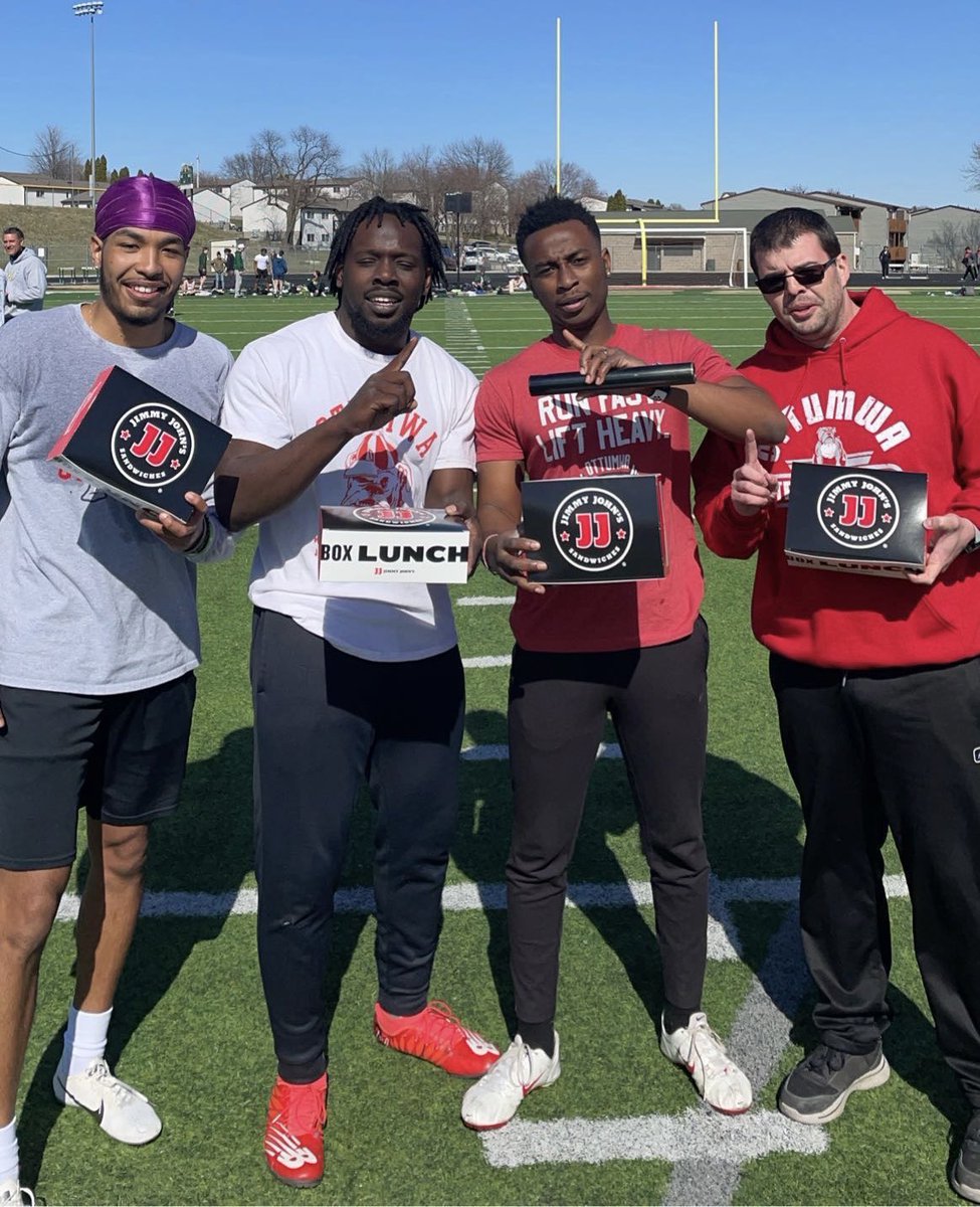 Ottumwa_TF's tweet photo. Had a lot of PRs today at Iowa city west, much more enjoyable weather to run in. Also coaches win the 4x100 coaches race and get jimmy johns as a reward https://t.co/QLX1niX7Cg