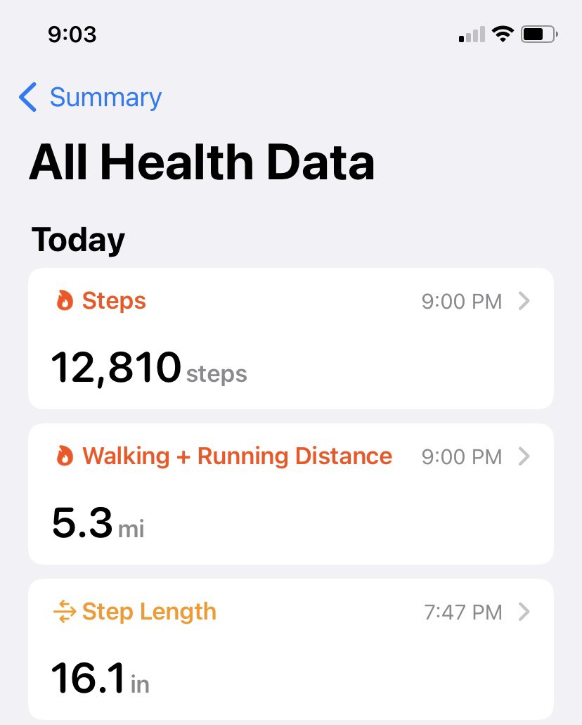 hbusch's tweet image. Another new step record for the leg! This was the normal until May 15 2021. I’m definitely still working in recovery and regaining stamina, my body told me we were done. Tomorrow is a new day. #tpf #legrecovery #kneebuilding