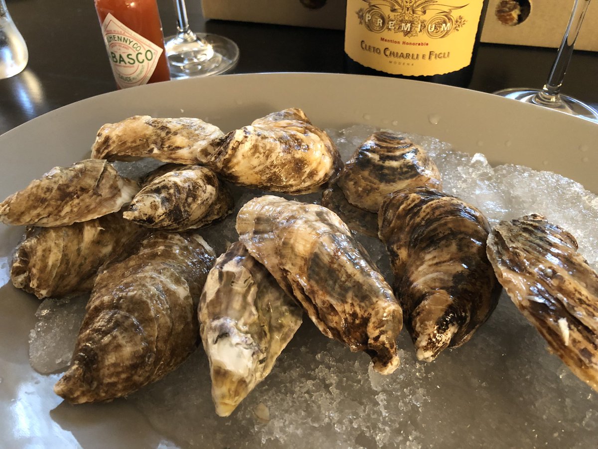 That was good. A dozen fresh <a href="/effingoyster/">Effing Rob</a> oysters followed by @thehighdough Detroit-style pizza and a bottle of Lambrusco from Highlands Liquor. #Yeg #food