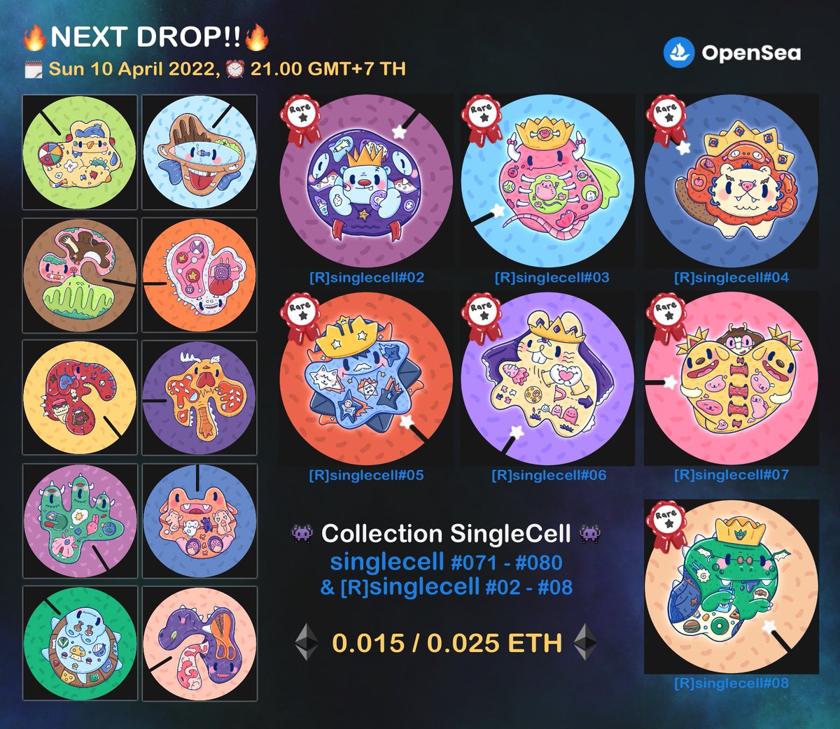 CDFT_NFT's tweet photo. 🔥 NEXT DROP !!!🔥
🗓 Sun 10 April 2022, ⏰ 21.00 GMT+7 TH 

🚀Collection SingleCell🚀
👾 singlecell#071 - 080 | 0.015 ETH 
👾 [R]singlecell#02 - 08 | 0.025 ETH

🧫 https://t.co/yC0IlXrllF

#NFTCollection #NFT #NFTCommunity #opensea #NFTTHAILAND #nftart #NFTartist https://t.co/92pSFXWBm4