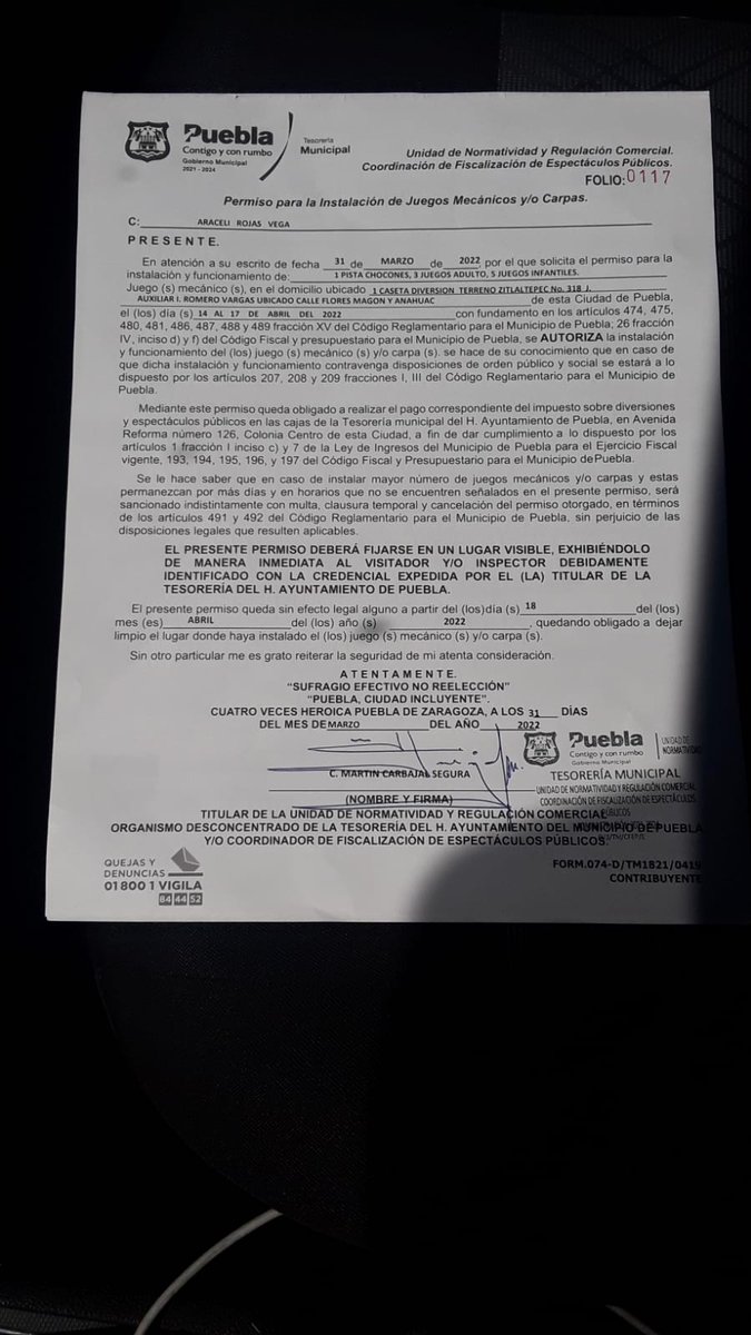 robertpalas666's tweet photo. Esta es la evidencia de la entrega de el permiso de funcionamiento de atracciones internacionales VEGA pero en unas horas lo recogen porque aparece la otra persona con otrto papel sin validez https://t.co/ssjm3O1Uq9