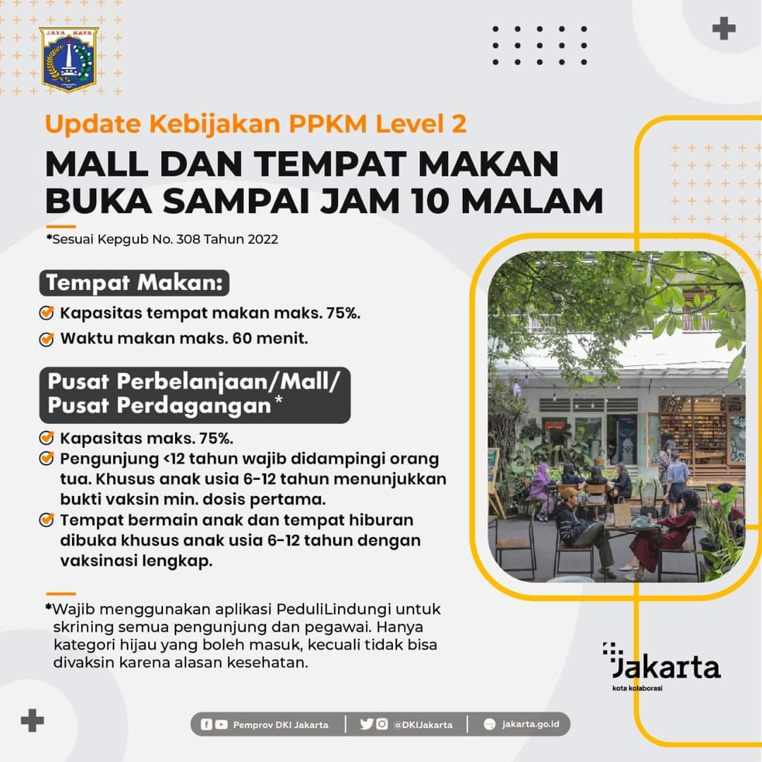 DKIJakarta's tweet photo. Berikut adalah penyesuaian jam buka Mall dan tempat makan pada PPKM Level 2.
#ramadandijkt #ramadan #jakarta #kotakolaborasi #ppkmlevel2 #ppkmjakarta https://t.co/Qjhum092c8