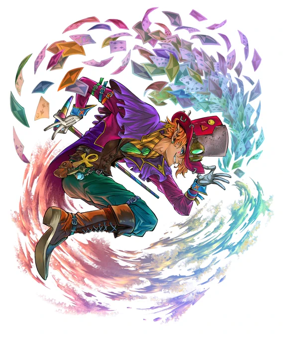#自分が何度も投稿してしまう画像 
ゲームのキャラデザで描いたお気に入りの一枚
マジシャン(手品師) 