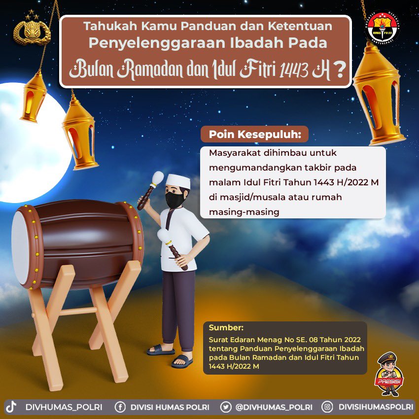HumasPoldaJatim's tweet photo. Tahukah Kamu Panduan dan Ketentuan Penyelenggaraan Ibadah Pada Bulan Ramadan dan Idul Fitri 1443 H?

#ProkesIbadahRamadhan
Panduan Puasa Lancar https://t.co/jYUTySRyV1