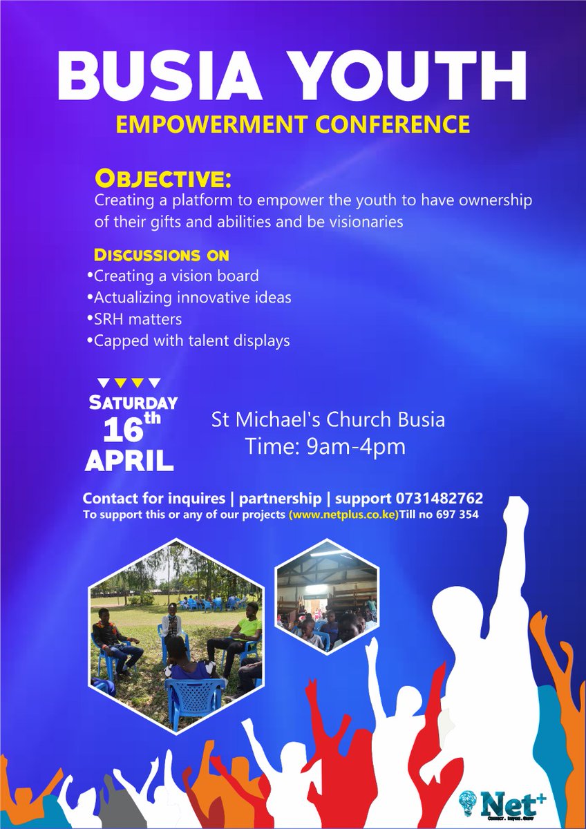 KenyaNetplus's tweet photo. Mark your calendars this coming week as we're in Busia for a youth empowerment conference in an effort to empower the youth to to have ownership of the talents
#netpluske 
#watotowetuinitiative 
#youthempowerment https://t.co/5dyd2i2L03