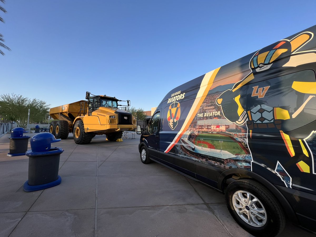 nevadamining's tweet photo. It’s a beautiful night out at the ballpark! 1,000 members of the #NVminingFamily are out at Mining Night with the @AviatorsLV! Thanks to @CashmanCat for displaying some of the machinery you can see on an #NVmining site. https://t.co/VkjYlEVcEt