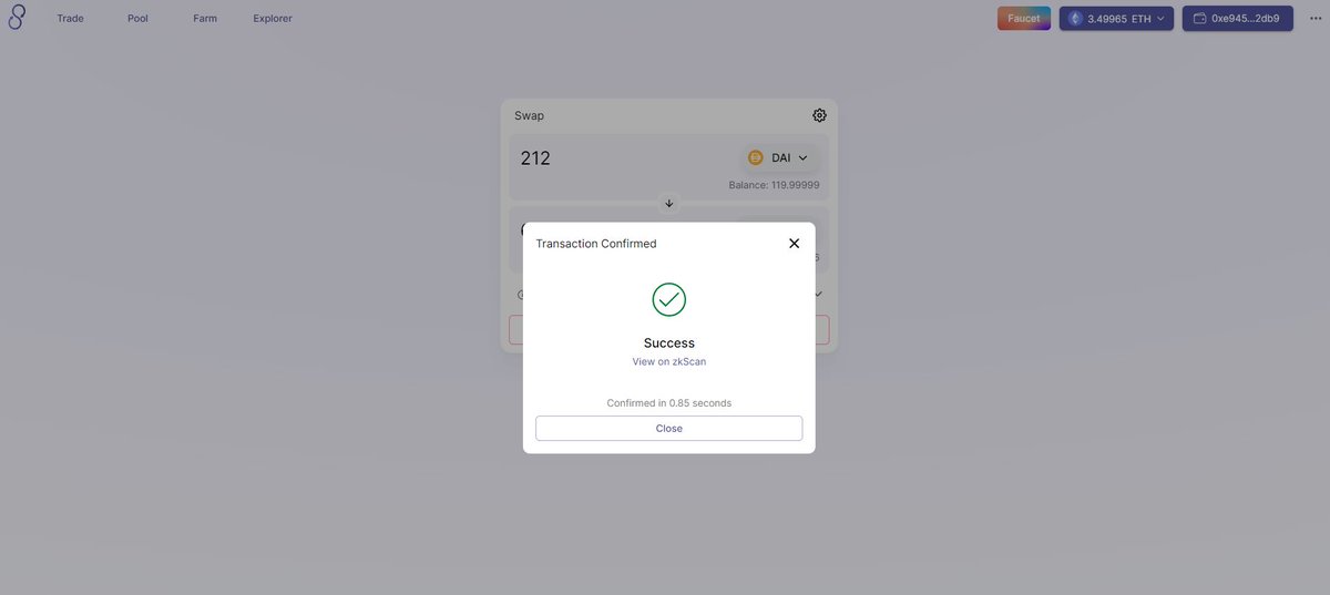 Kimberlee22a's tweet photo. The fastest interactive swap system I've ever used! https://t.co/iHBalwHCht 
#zkSync  #ZKRollup  #Testnet  #Ethereum  #DeFi https://t.co/JNxoTjk7AB