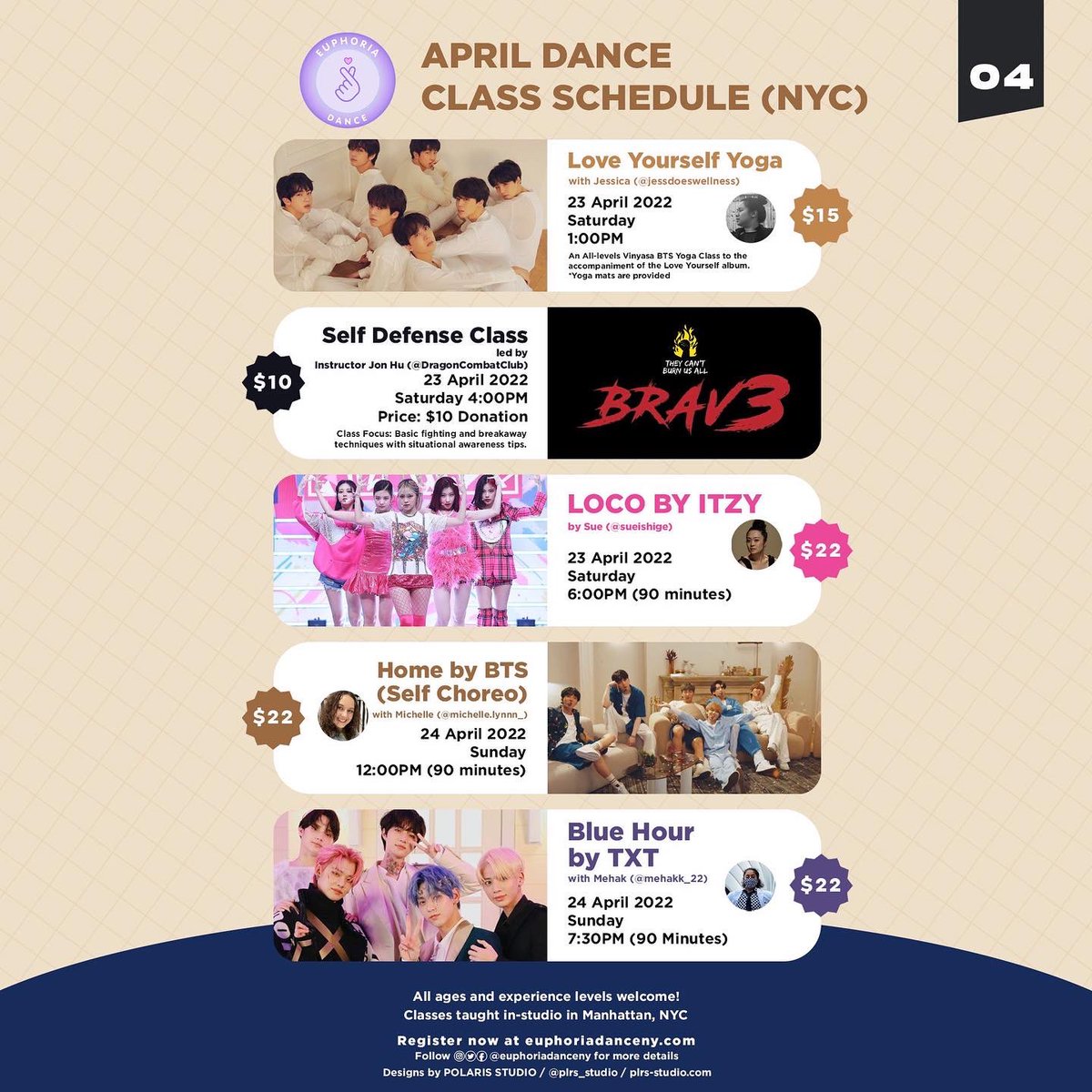 EuphoriaDanceNY's tweet photo. Calling our MOAs, MIDZYs, and ARMYs friends! β¨
Weβve got your April class schedule! Sign-ups are now open (links below)
π NYC SCHEDULE π
Designs by @plrs_studio β¨
#ITZY #MIDZY #TXT #MOA #bts #ARMY #btsdanceclass #kpopinnyc #kpopdanceclass #NYC #Kpop #kpopdance #btsarmy https://t.co/xzz0oAkgKs