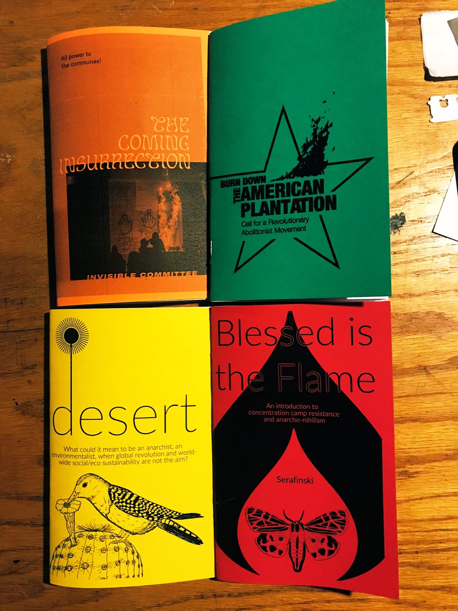 PghAutonomy's tweet photo. Add the comment “GIMME GIMME (insert book title)” to any order of $5 or more and we’ll toss in a free bootleg zine version of Desert, Blessed is the Flame, The Coming Insurrection, or Burn Down the American Plantation 😲

https://t.co/PcB5CIuXQv https://t.co/FySWfW2mbf
