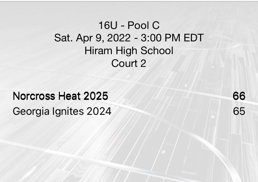 Athletes With Grades (@awghoops) on Twitter photo Ignites 16U 65
Norcross Heat 66
A. Edwards 14pts 17rb 3ast 8stl
A. Bynum 12pts 4rb 2ast 4stl
K. Williams 9pts 4rb 1blk
J. Bell 7pts 8ast 3rb 4stl
S. Flagg 7pts 4ast 3rb 6stls
M. Adietas - 6pts 13rb 2ast 3blk
J. Tisby 4pts 1rb 1ast
K. Cook 4pts 3ast 1blk
Z. Gant 2pts 3rb 2stl Ignites 16U 65
Norcross Heat 66
A. Edwards 14pts 17rb 3ast 8stl
A. Bynum 12pts 4rb 2ast 4stl
K. Williams 9pts 4rb 1blk
J. Bell 7pts 8ast 3rb 4stl
S. Flagg 7pts 4ast 3rb 6stls
M. Adietas - 6pts 13rb 2ast 3blk
J. Tisby 4pts 1rb 1ast
K. Cook 4pts 3ast 1blk
Z. Gant 2pts 3rb 2stl