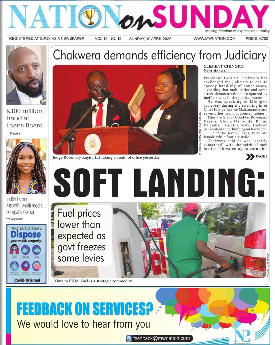 Enjoy Today’s newspaper without stepping out of your home. 

Subscribe to eNation (mwnation.com/epaper)