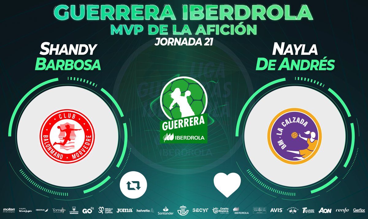 ⭐️#GuerreraIberdrola - Jornada 21
  
🆚 <a href="/BMMorvedre/">#vamosMorvedre🖤♥️</a> : <a href="/CBLaCalzada/">Club Balonmano MotiveMarket.com La Calzada</a>
 
♻️ RT: <a href="/ShandyBarbosa86/">Alexandrina Barbosa</a> 
❤️ Me gusta: <a href="/naylss/">Nayla</a>