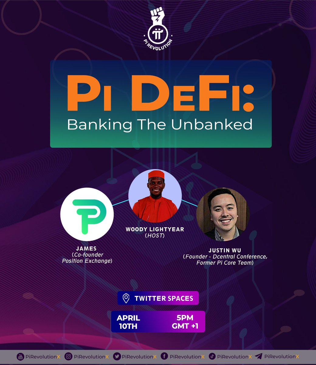 PiRevolutionX's tweet photo. It's TODAY!!! Don't miss this opportunity to learn about DeFi, and #PiNetwork in DeFi. Grateful to have our amazing Pi Avenger, Justin Wu, with us again. Also, Position Exchange will grace the space.

Space Link⬇️ https://t.co/3jAN2XO47Q

Pi Group➡️https://t.co/gMDfIGpTQd https://t.co/Mgj1N8Jrjv
