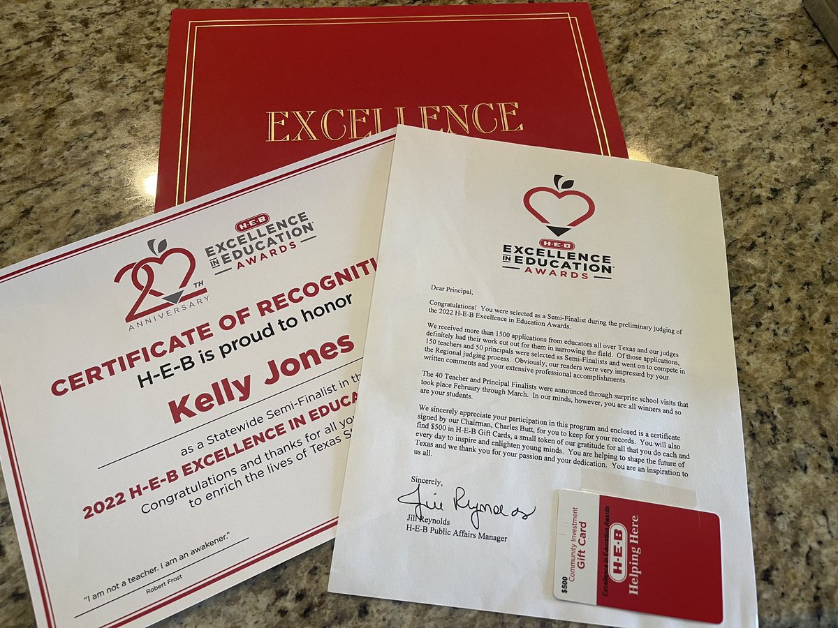 keyswithkelly's tweet photo. Thank you @HEB for your generous gift. I’m honored to be recognized as an Excellence in Education 2022 Semi-Finalist! @GoshenCreek @SpringtownISD #gcesdifferencemakers
#HEBEducation #HEBExcellence #EIE2022 https://t.co/SVbTiliWVu