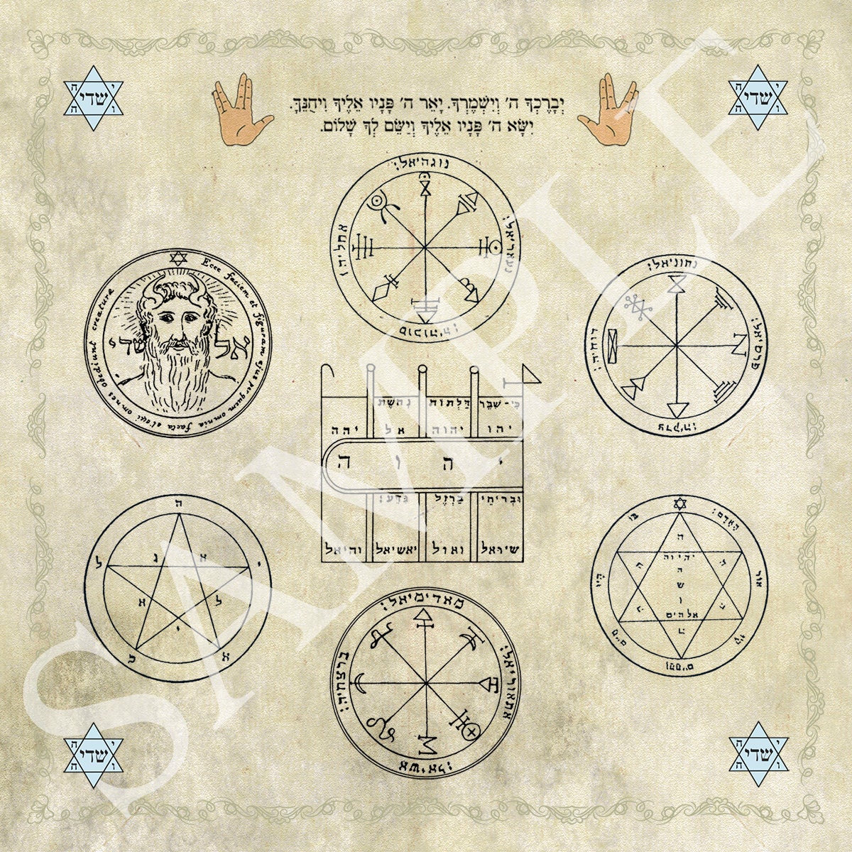 KabbalahInsight's tweet photo. Kabbalistic Mega wall amulet for success in all aspects of life - contains 7 King Solomon seals, the priestly blessing, framed https://t.co/wABazWzJjr #bestofetsy #KabbalahInsights #tarotcards #tarotreading #mandala #amulets #PrintOnPaper https://t.co/gdAIDG7O4m