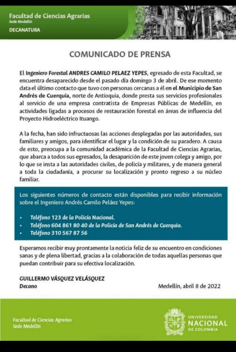 BajaAlcurnia's tweet photo. Hola gente, estamos buscando a Andrés Camilo Peláez Yepes https://t.co/I2iPHPntS4
