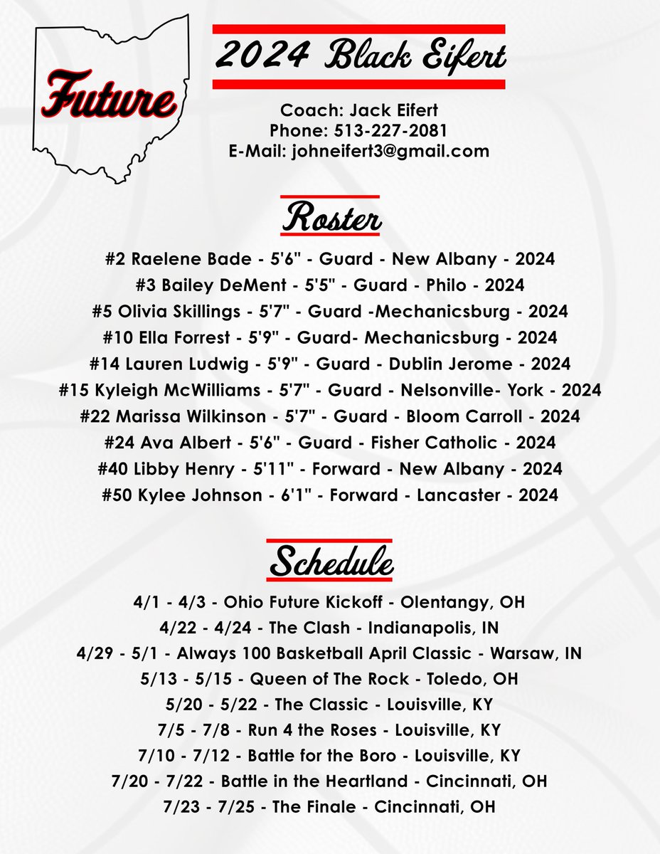 2024 Black Eifert - Roster &amp; Schedule
#OHFuture