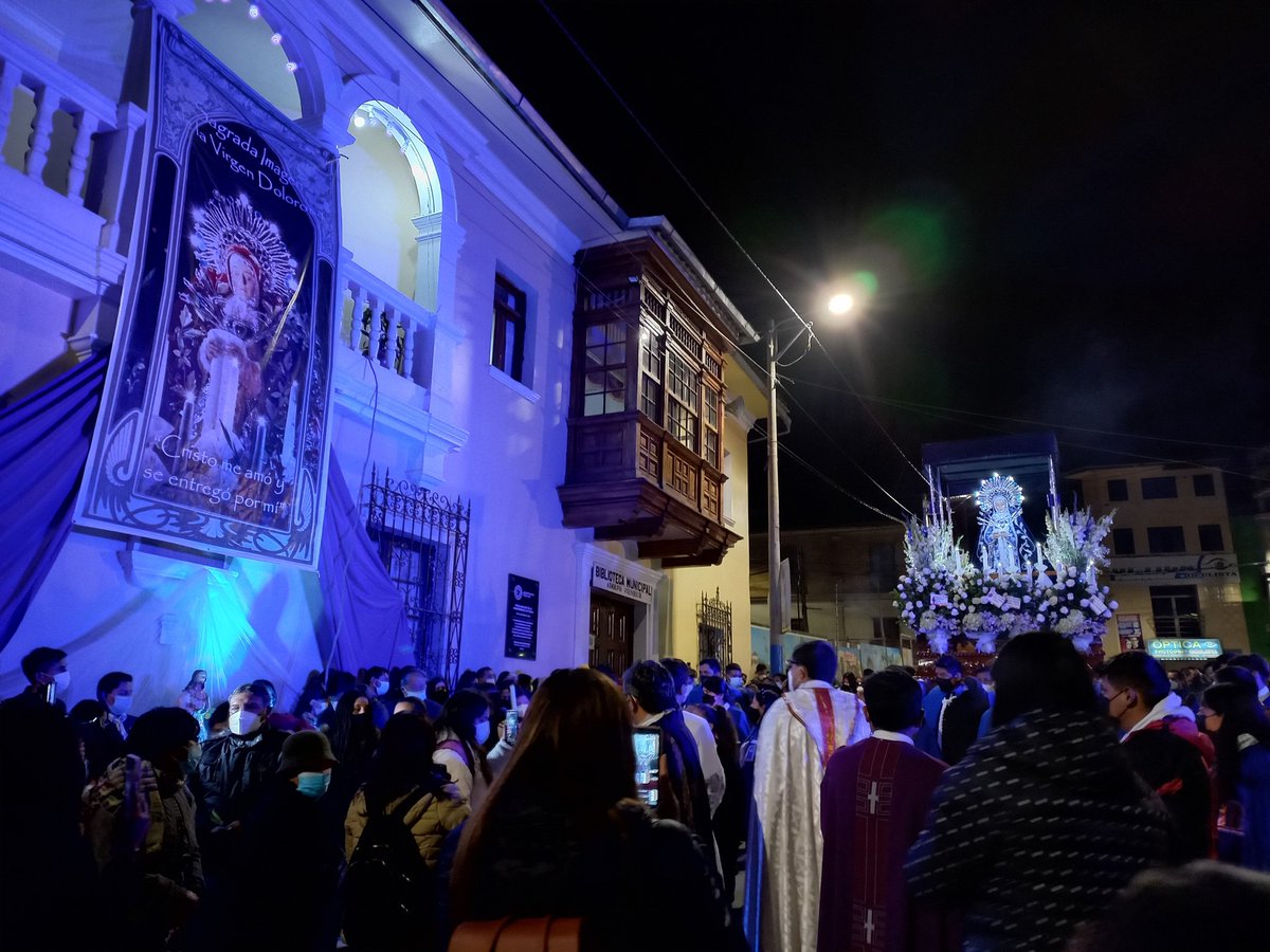 munitarma's tweet photo. La imagen de la Virgen  Dolorosa, inicia las procesiones de la Semana Santa en Tarma. https://t.co/jpXAaHZx86