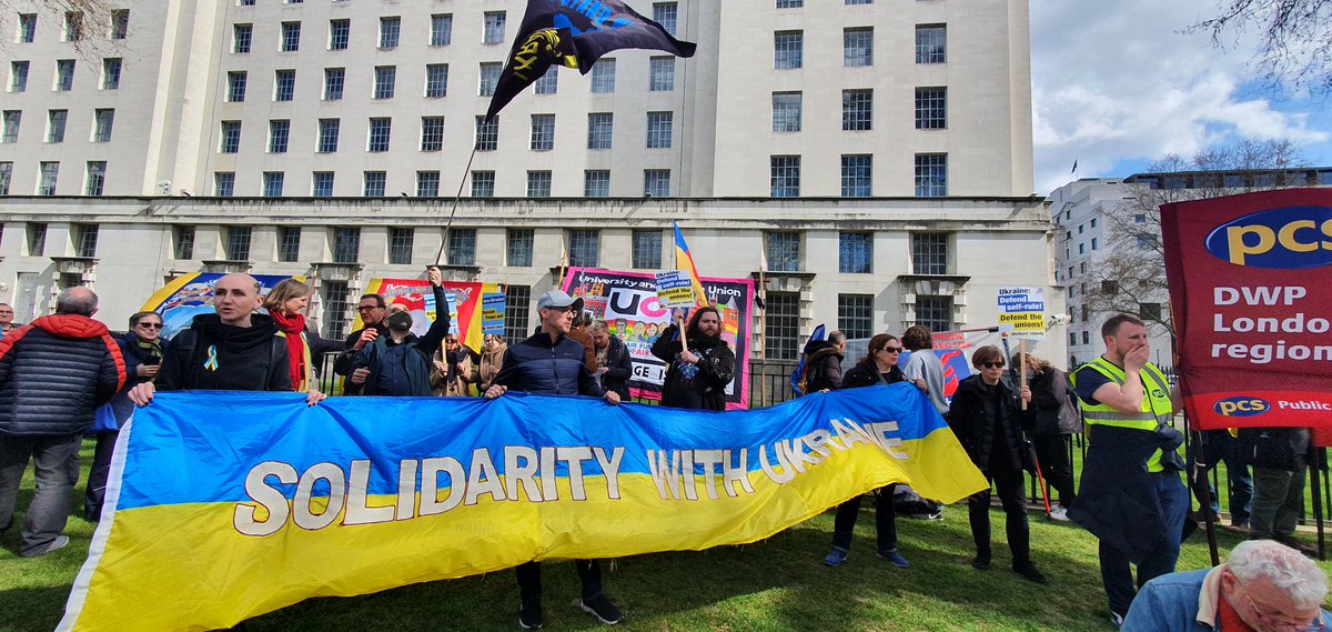 It was a privilege to march with trade unionists through Westminster, London today in support of Ukraine. Several national unions were represented alongside local union branches, <a href="/UkraineSol/">Ukraine Solidarity Campaign 🇺🇦✊🏽🚩</a>, Nadia Whittome MP, <a href="/PeterTatchell/">Peter Tatchell</a> and Russian campaigner against Putin <a href="/HollidayIrina/">Irina Holliday</a>